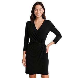 JLO Black Belted Wrap Dress Large (L)